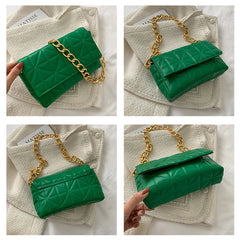 Plaid Shoulder Bag Chain Strap Handbag PU Leather Crossbody