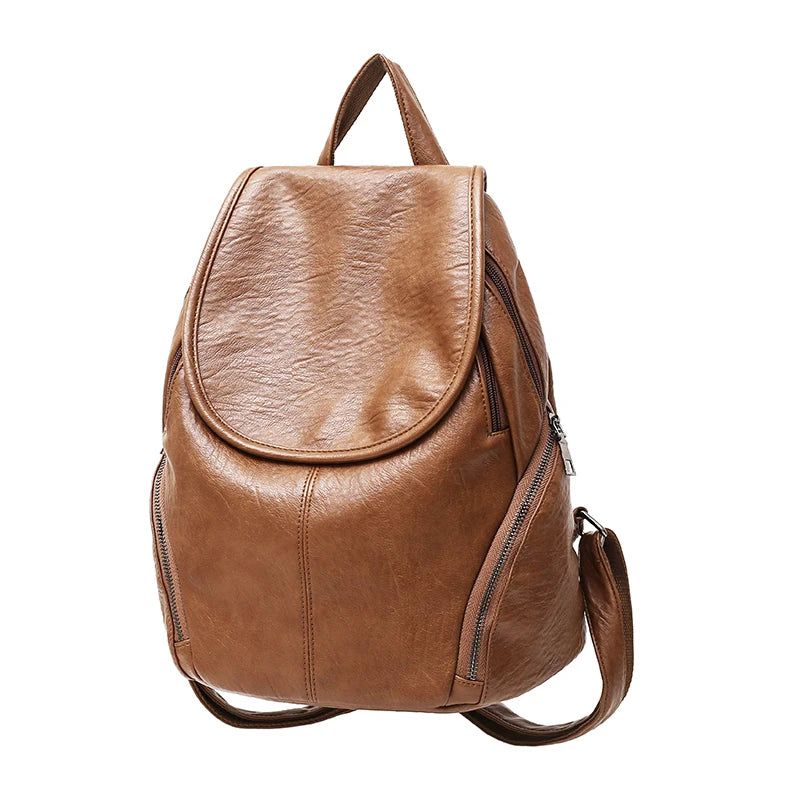 Vintage Leather Style Schoolbag Backpack for Women
