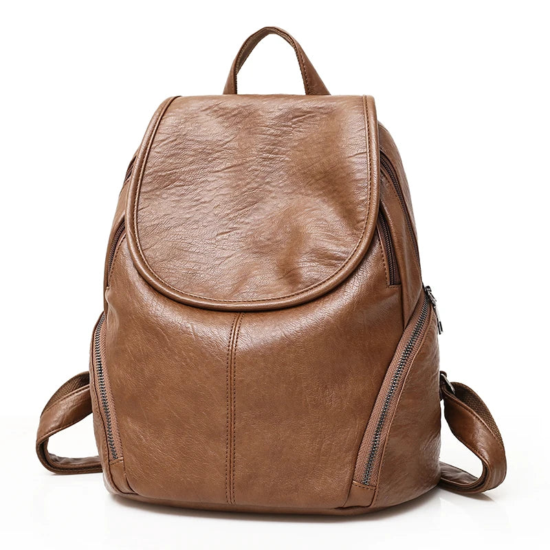 Vintage Leather Style Schoolbag Backpack for Women