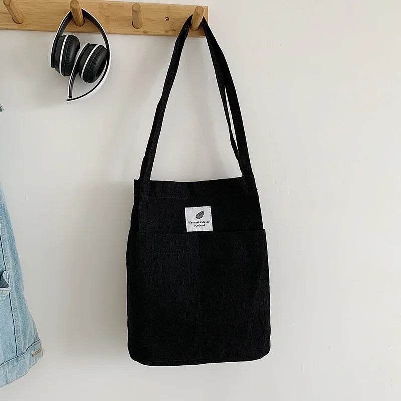 Corduroy Shoulder Bag Women Messenger Eco Shopping Canvas Handbag