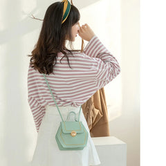 Fashionable Hexagon Crossbody Bag Sweet Young Girls Style Handbag