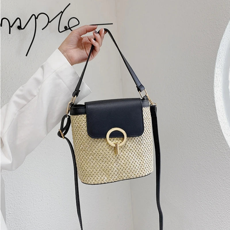Crossbody Bags Spring Summer PU Straw Woven Handbag