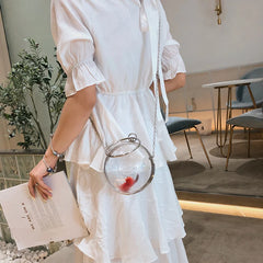 Women Circle Handbag Transparent Crossbody Bag Round Totes Money Purse