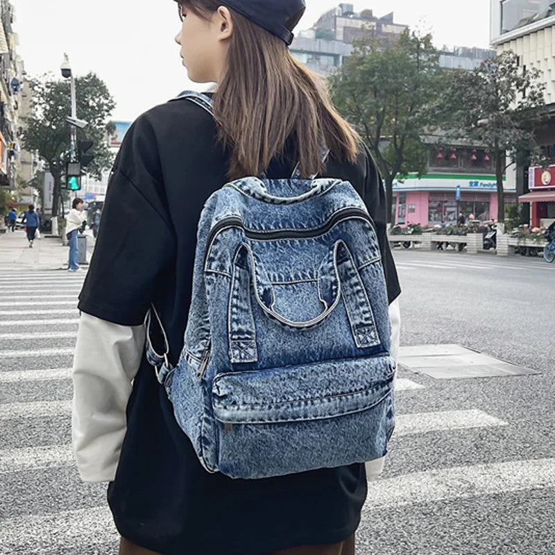 Denim Women Backpack Retro Large Capacity Bagpack