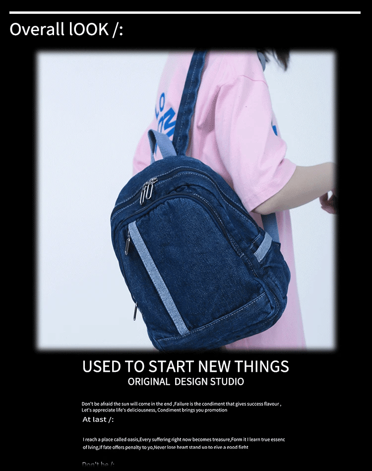 Denim Women's Backpack Bucket School Bag Travel Bag