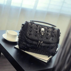 Soft Leather Tote Bag Skull Messenger Rivet Shoulder Crossbody Bag