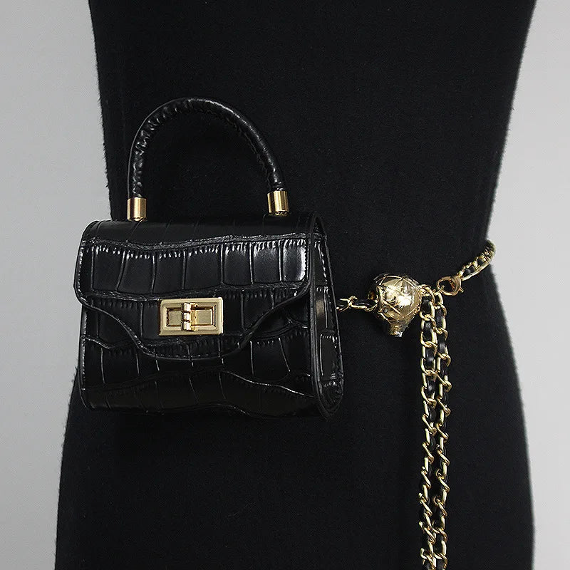 Women Mini Waist Packs PU Leather Waist Belt With Lipstick Bag