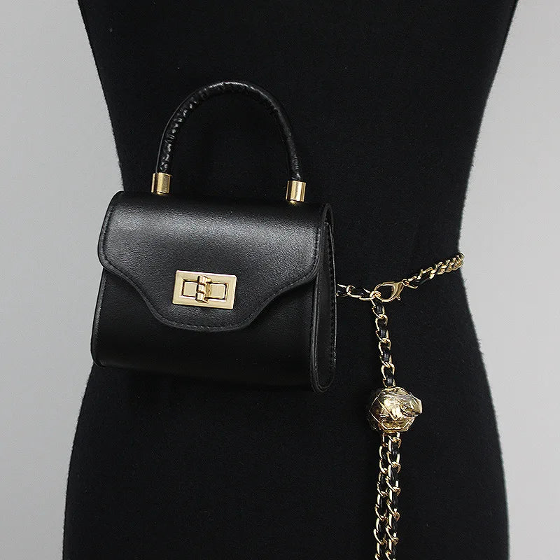 Women Mini Waist Packs PU Leather Waist Belt With Lipstick Bag