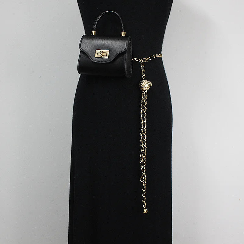 Women Mini Waist Packs PU Leather Waist Belt With Lipstick Bag