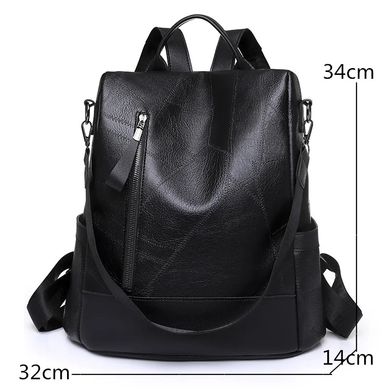 Women's Soft Leather Backpack - Large Capacity School Bag for Girls