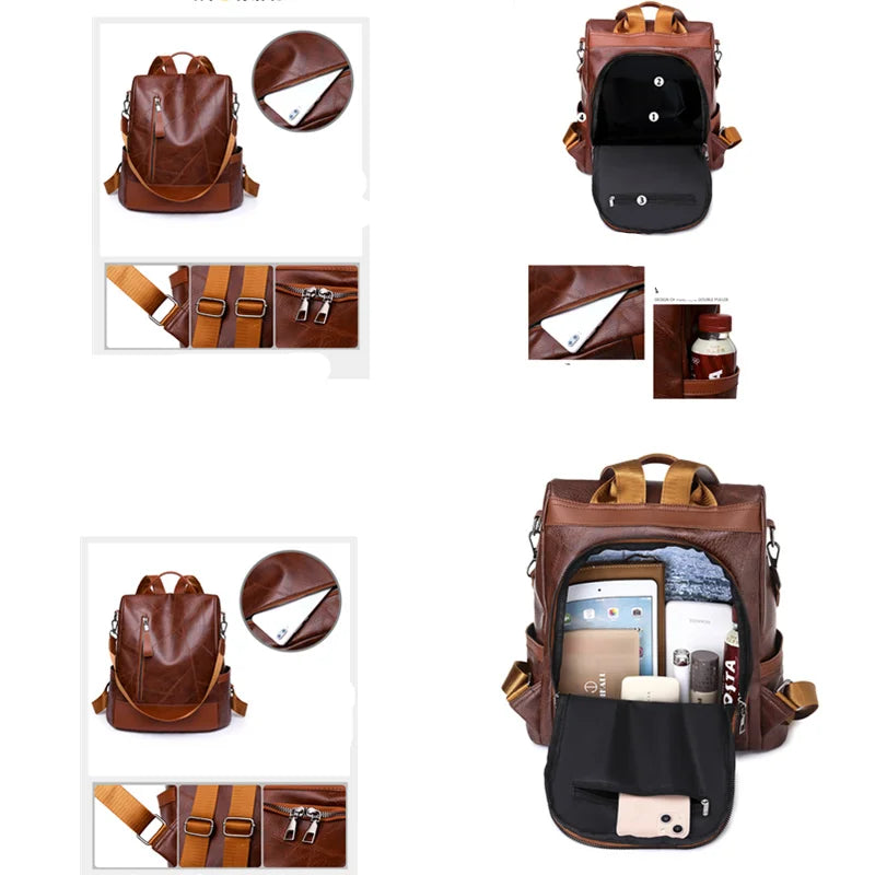 Women's Soft Leather Backpack - Large Capacity School Bag for Girls