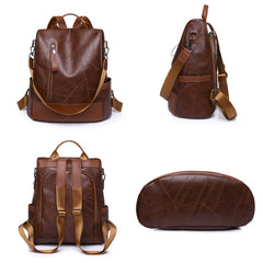 Women's Soft Leather Backpack - Large Capacity School Bag for Girls