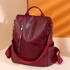 Women's Soft Leather Backpack - Large Capacity School Bag for Girls