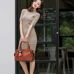 Women's Doll Pendant Boston Bag PU Crossbody Messenger Bag