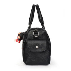Women's Doll Pendant Boston Bag PU Crossbody Messenger Bag