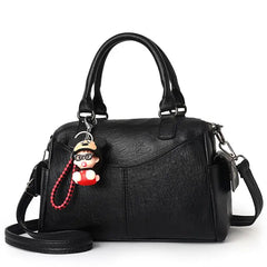 Women's Doll Pendant Boston Bag PU Crossbody Messenger Bag