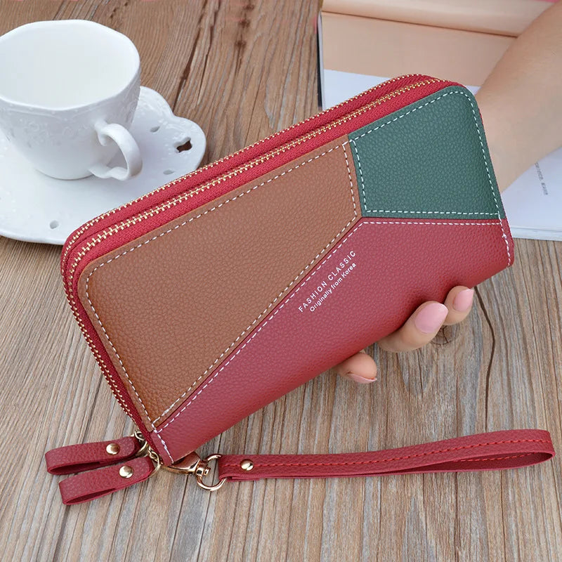 Dual Zipper Women's Hand Wallet, Large Capacity