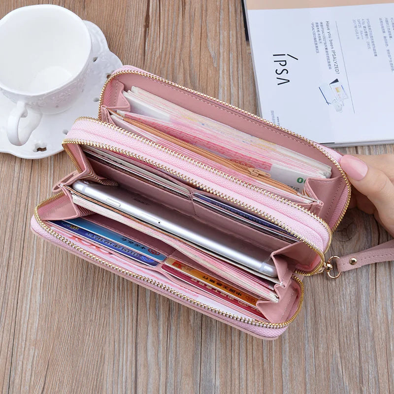 Dual Zipper Women's Hand Wallet, Large Capacity
