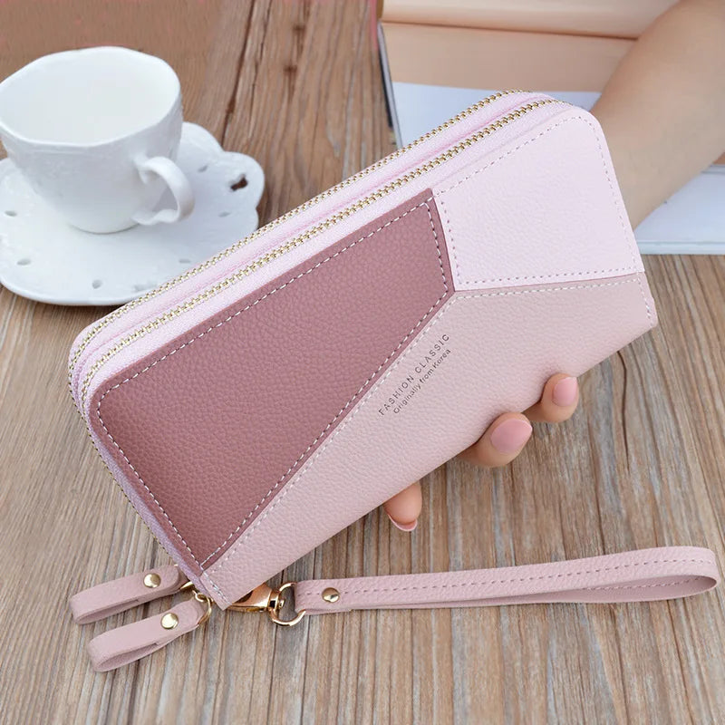 Dual Zipper Women's Hand Wallet, Large Capacity