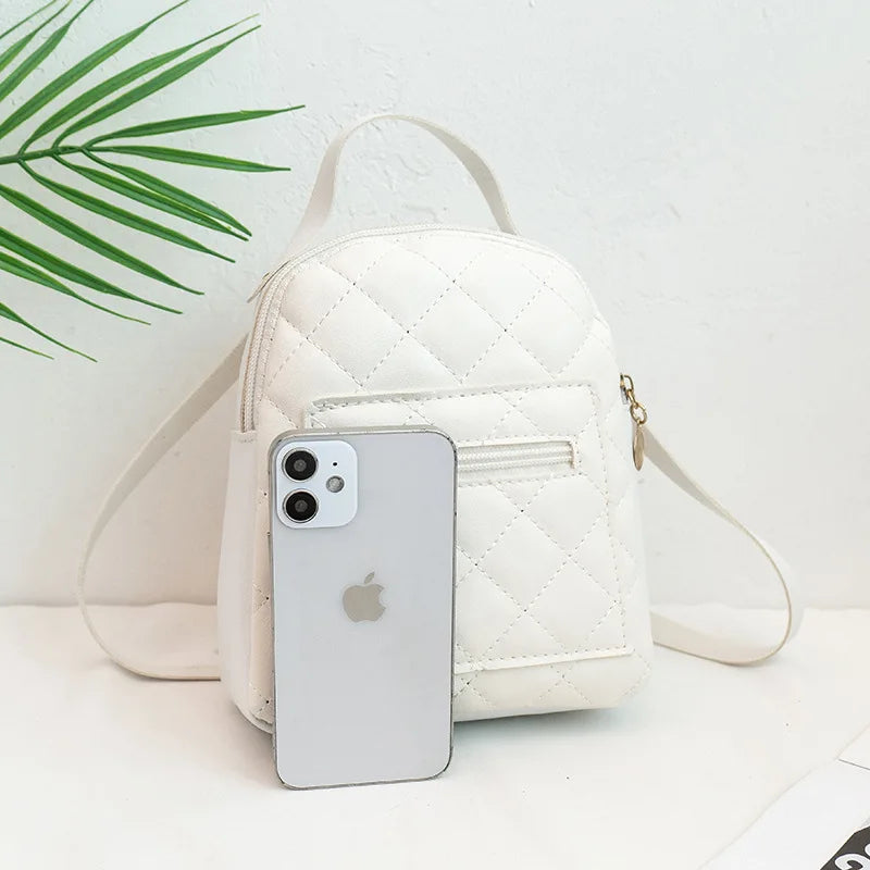 Embroidered Small Backpack PU Leather Women's Shoulder Bag