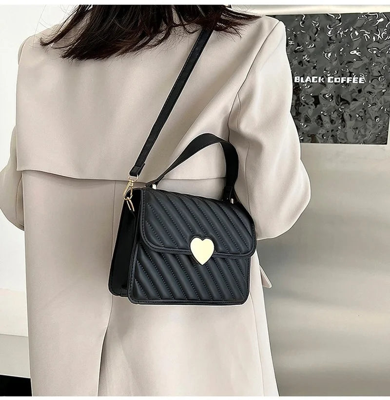 Embroidery Thread Quilted Crossbody Bag PU Leather Tote