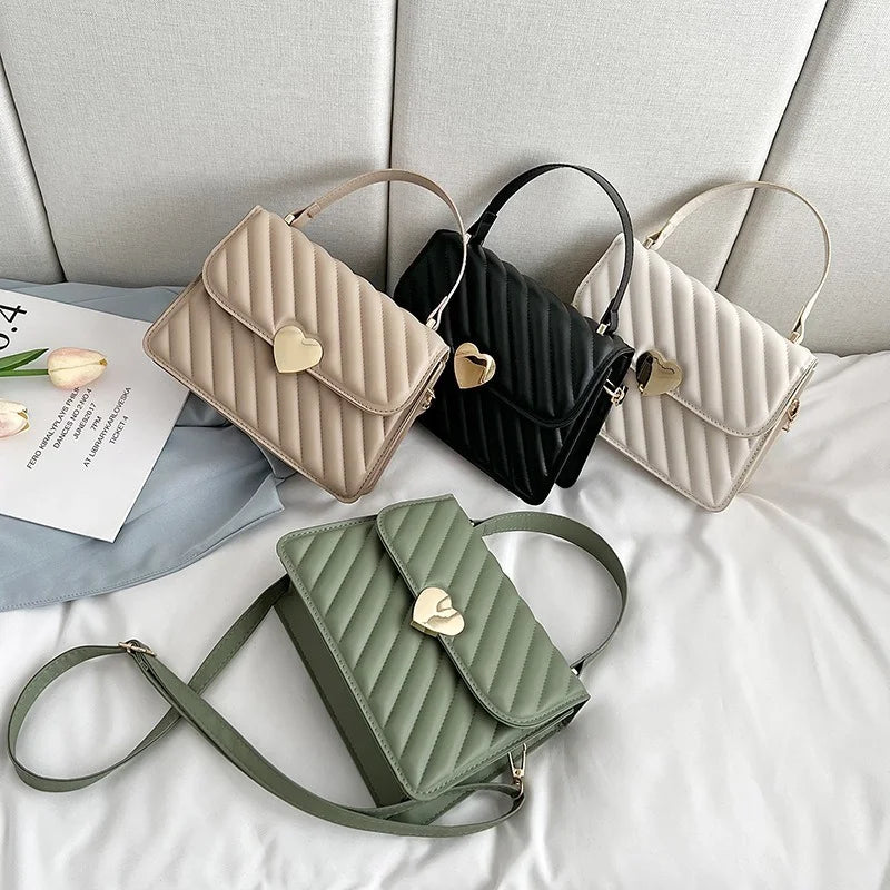 Embroidery Thread Quilted Crossbody Bag PU Leather Tote