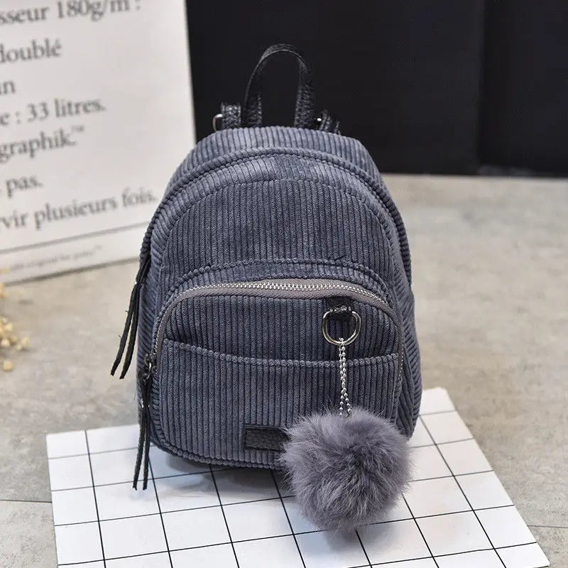 Corduroy Mini Backpack School Shoulder Bag