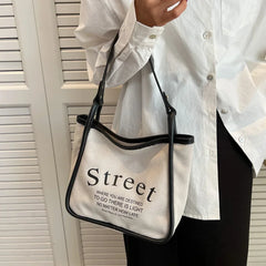 Canvas Tote Bags for Women Solid Letter Shoulder Bags Ladies Handbag