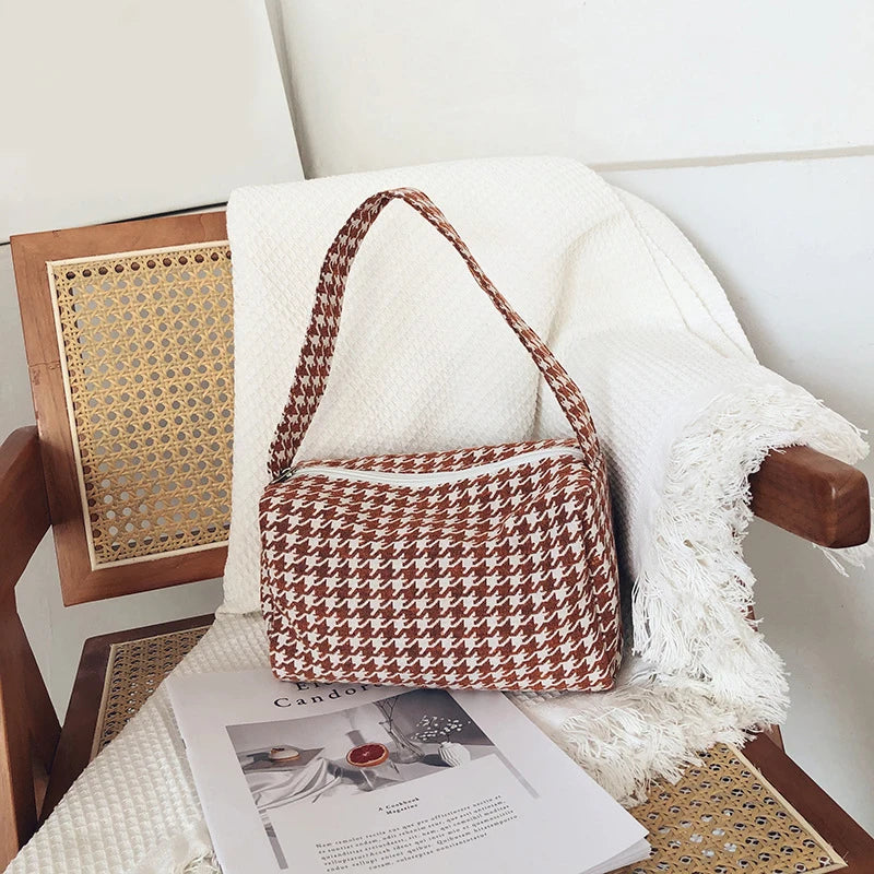 Female Vintage Plaid Small Crossbody Bag Handbag