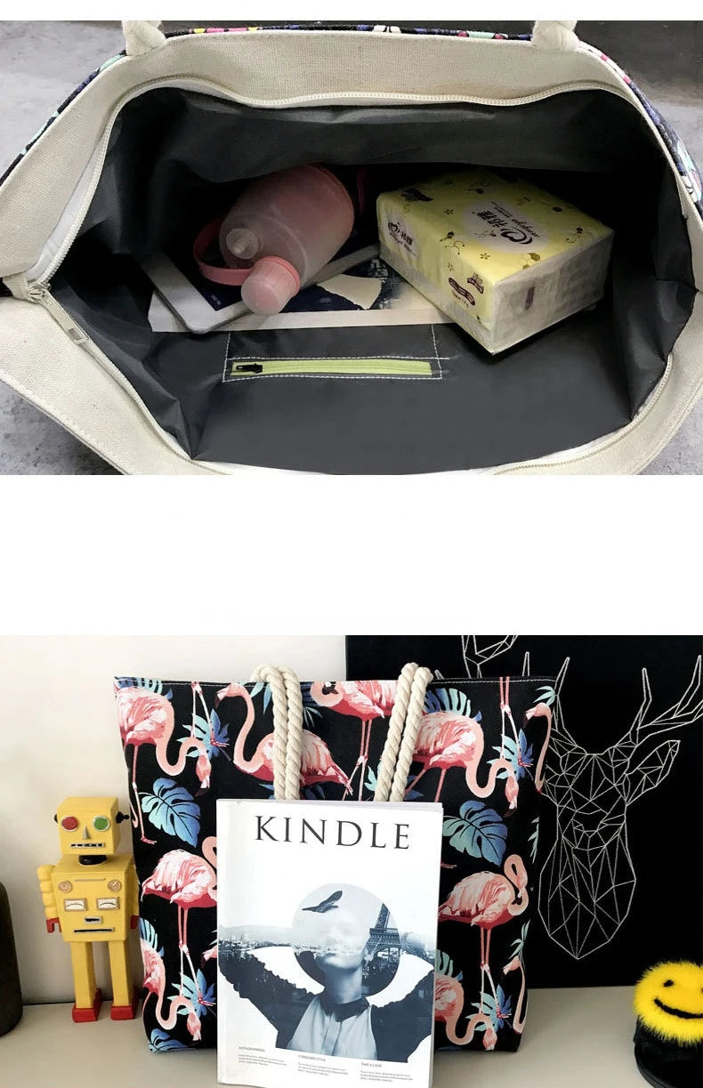 Flamingo Shoulder Bags Girls Canvas Leisure Bag