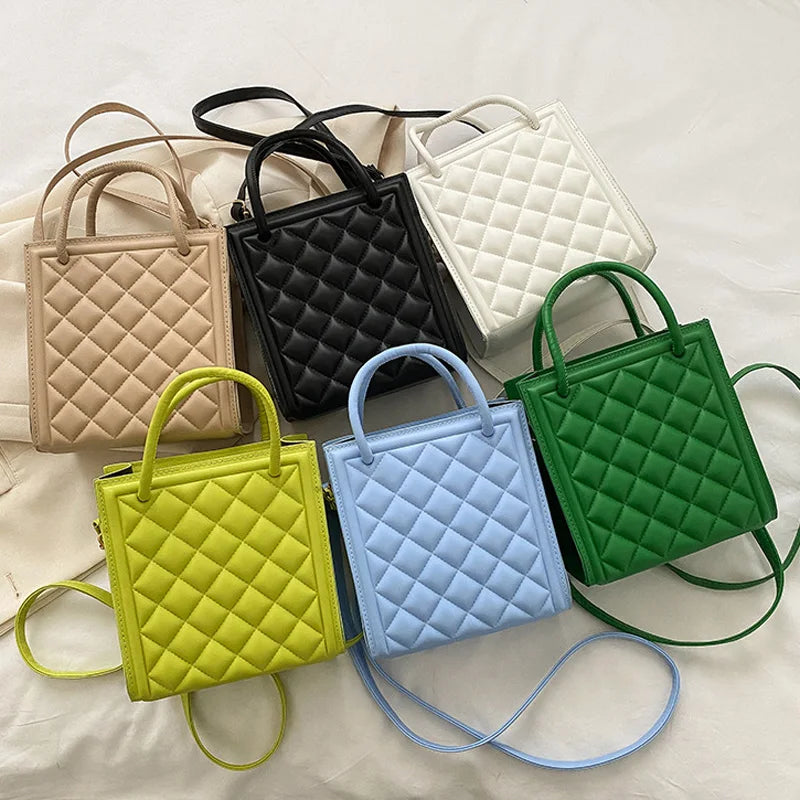 Plaid Top Handle Bag Women Shoulder Crossbody Tote PU Leather