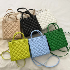 Plaid Top Handle Bag Women Shoulder Crossbody Tote PU Leather