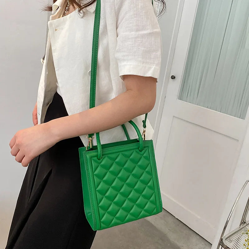 Plaid Top Handle Bag Women Shoulder Crossbody Tote PU Leather