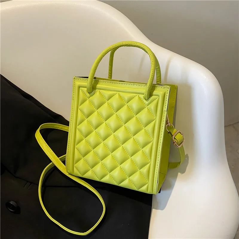 Plaid Top Handle Bag Women Shoulder Crossbody Tote PU Leather