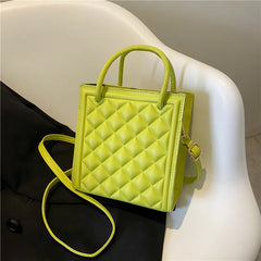 Plaid Top Handle Bag Women Shoulder Crossbody Tote PU Leather