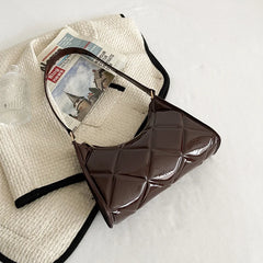 Women Pu Leather Shoulder Bag Glossy Retro Shopping Bag
