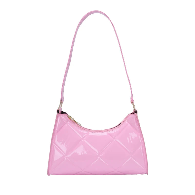 Women Pu Leather Shoulder Bag Glossy Retro Shopping Bag