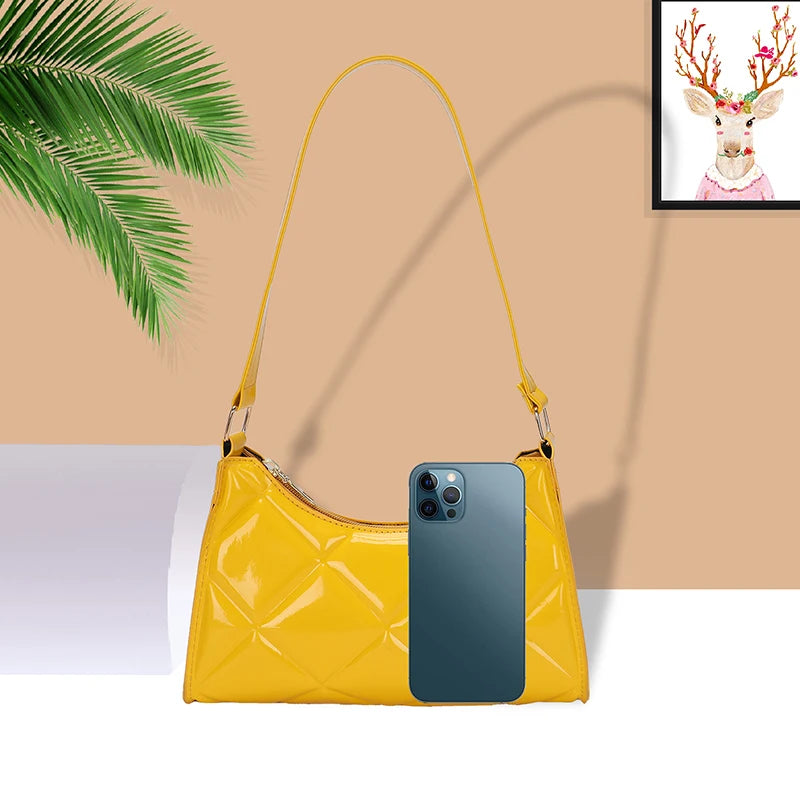 Women Pu Leather Shoulder Bag Glossy Retro Shopping Bag