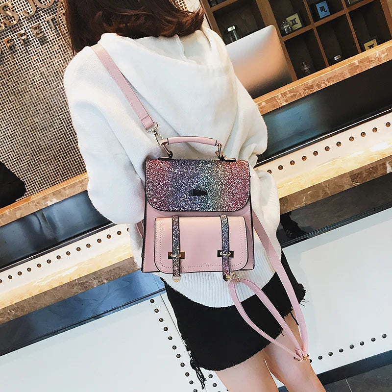 Sequin Student Backpack Lady Bag 22X22X9cm