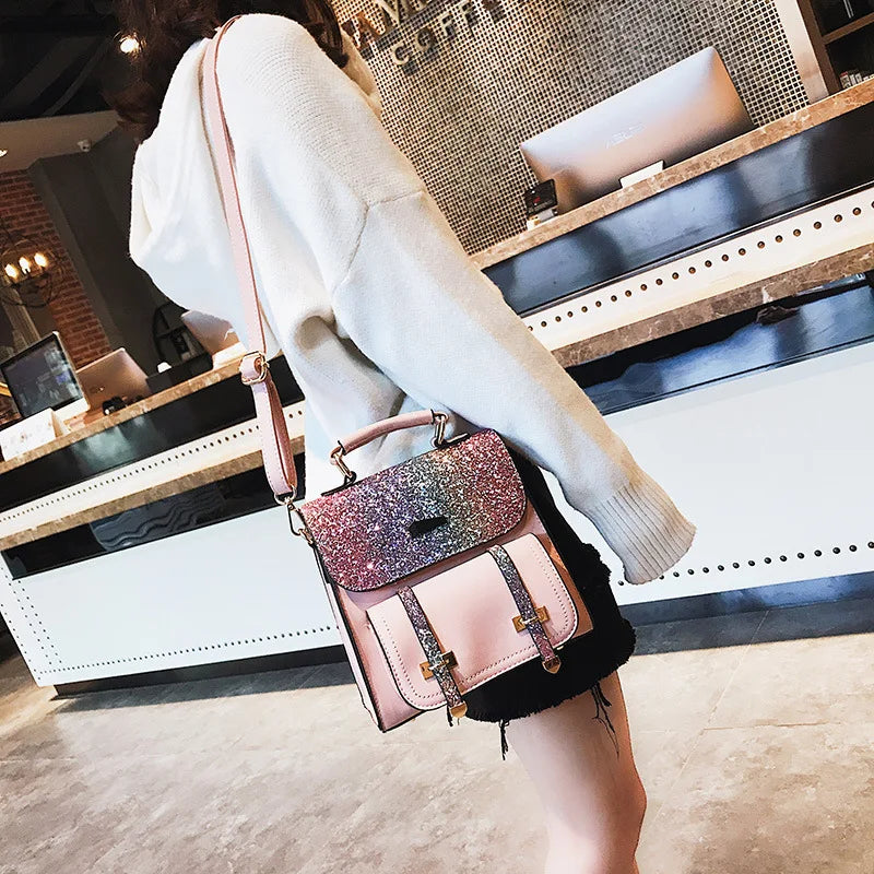 Sequin Student Backpack Lady Bag 22X22X9cm