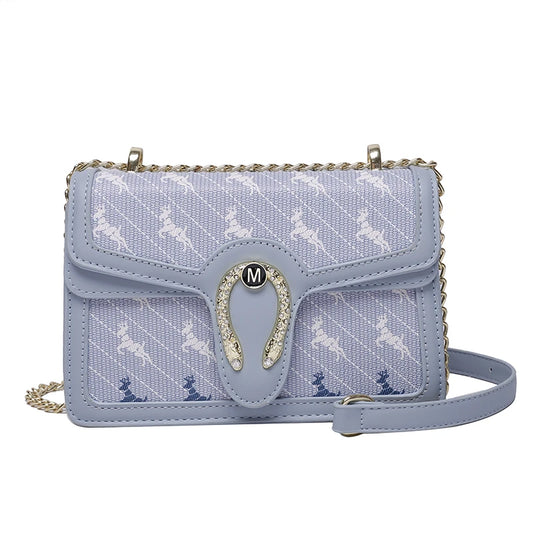 Animal Pattern Shoulder Bag with Metal Chain