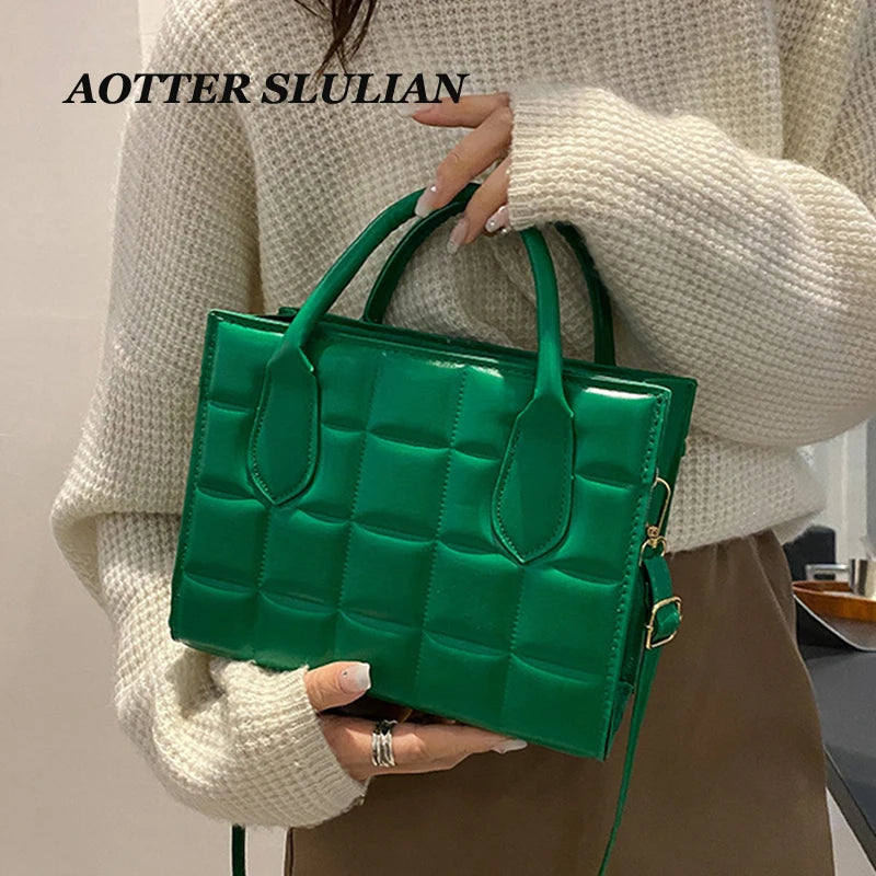 Mini PU Leather Shoulder Messenger Bag for Women Solid Lady Plaid Totes Handbags
