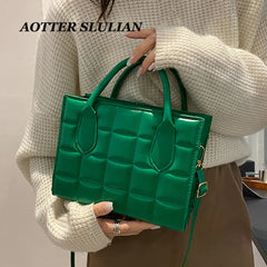 Mini PU Leather Shoulder Messenger Bag for Women Solid Lady Plaid Totes Handbags