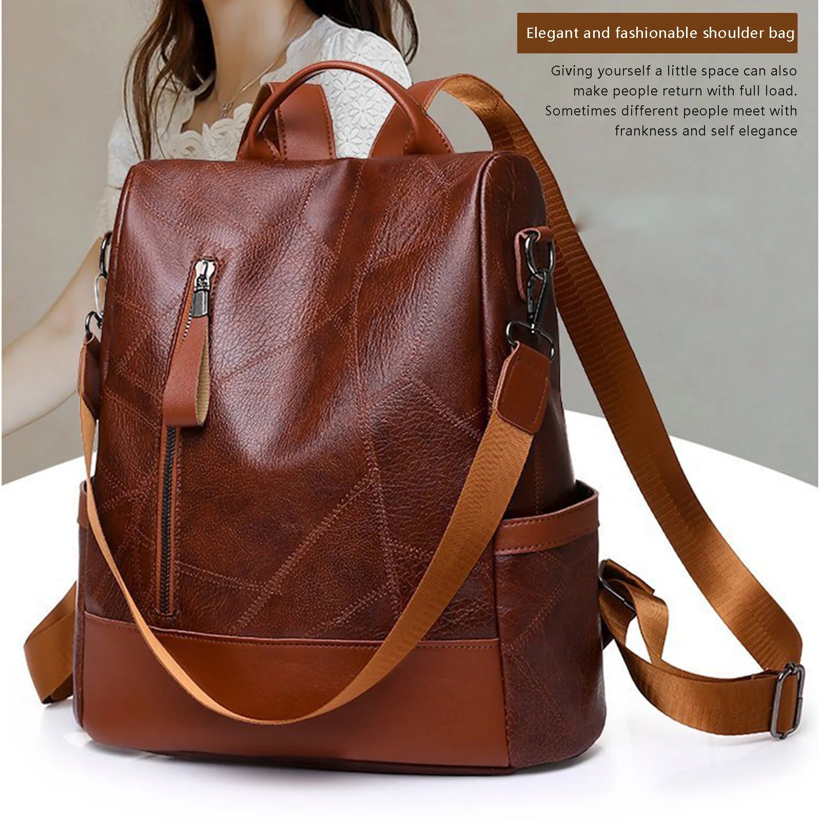Vintage PU Leather Backpack Large Capacity Business Style Shoulder Bag