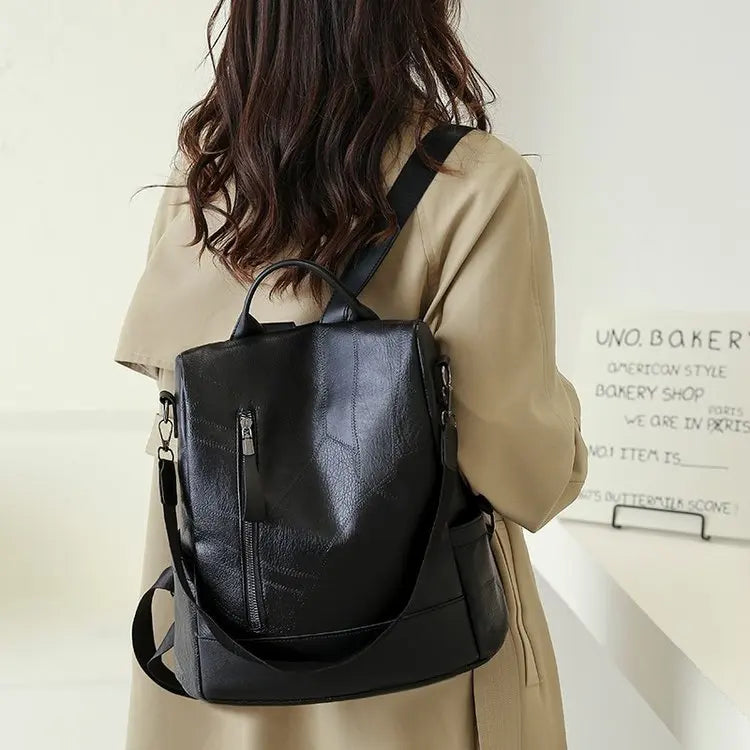 Vintage PU Leather Backpack Large Capacity Business Style Shoulder Bag