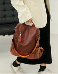 Vintage PU Leather Backpack Large Capacity Business Style Shoulder Bag