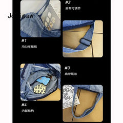Patchwork Denim Crossbody Bag for Women Vintage Casual Handbag
