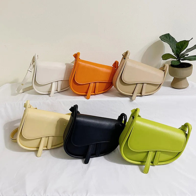 Casual Saddle Shoulder Bag with Hasp Zipper, PU Material