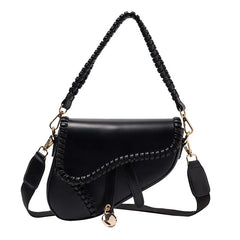 Women Saddle Shoulder Bag PU Material Hasp Zipper Lock Ornament Bag