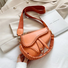 Casual Saddle Women Bag with Hasp Zipper and Lock Ornament